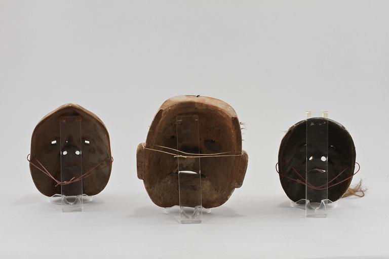 NOH-MASKER, 3 st, Japan, 1900-tal.