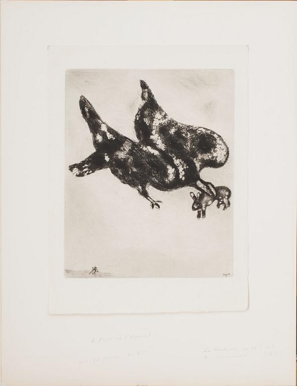MARC CHAGALL, etsning på japanpapper, signerad i trycket. Utförd 1927-30 (utgiven av Teriade, Paris 1952).