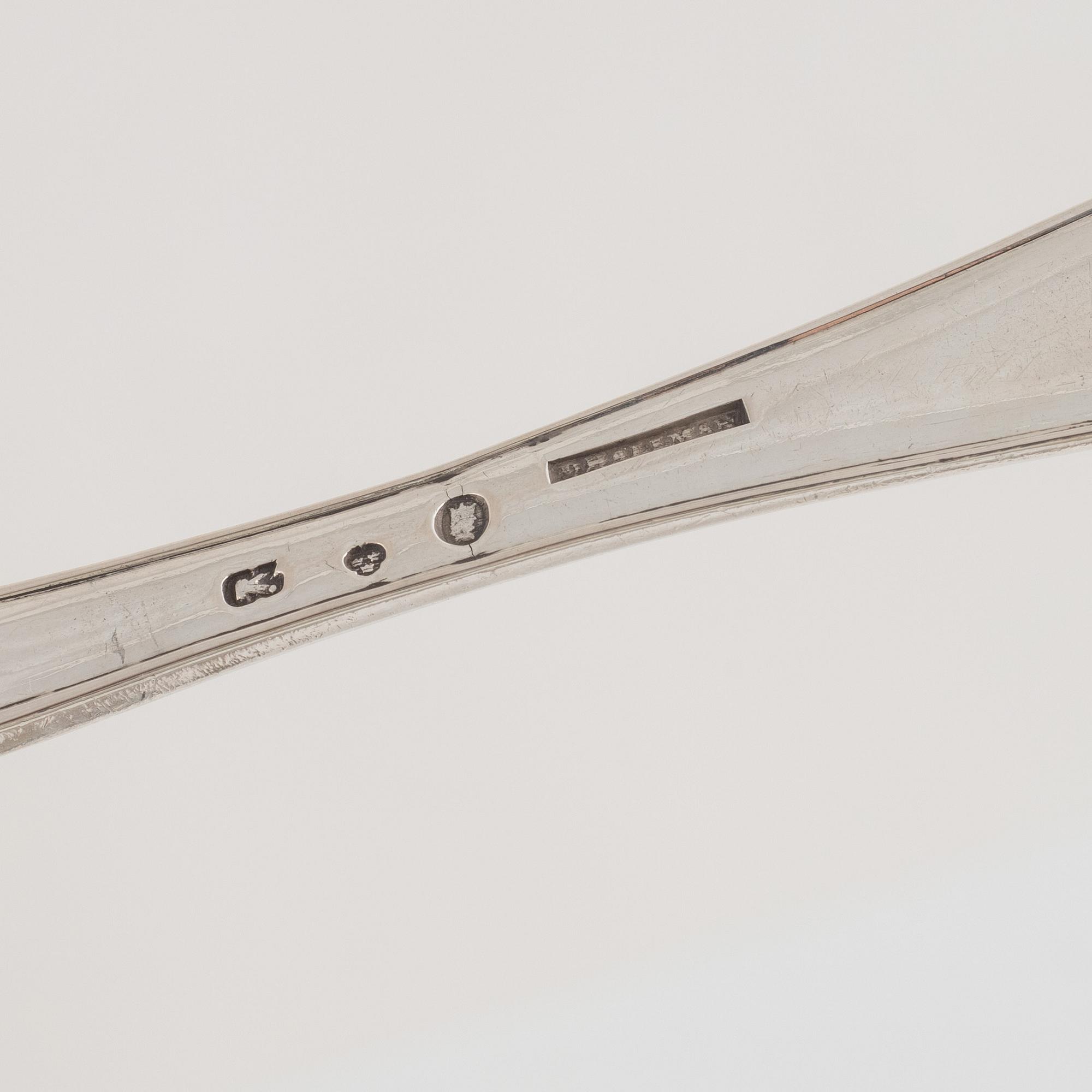 Gafflar, 10 st, silver, bl.a. Magnus Ljungqvist, Kristianstad 1798.