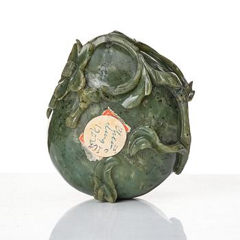 A peach shaped green stone brush washer, Qing dynasty.