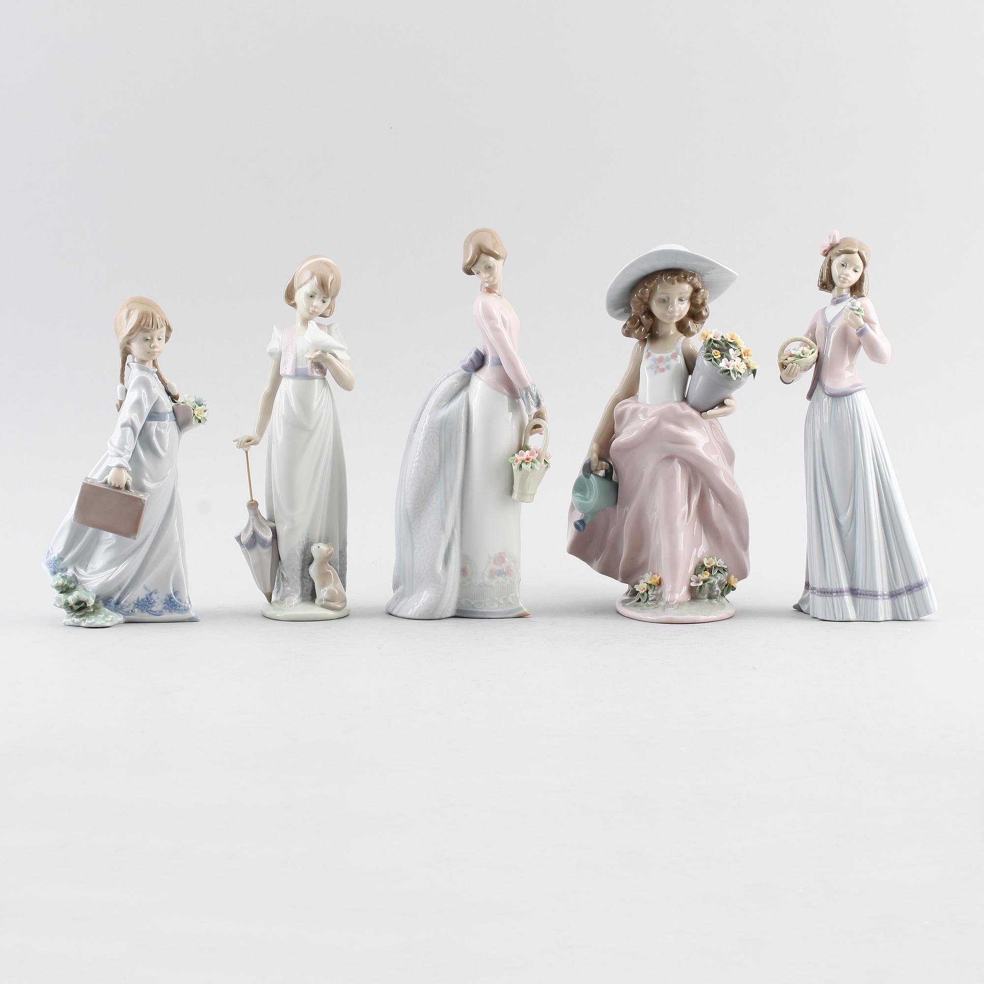 FIGURER, 5 st, porslin, Lladro, Spanien.
