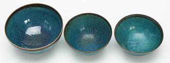 Three Stig Lindberg stoneware bowls, Gustavsberg studio 1959-1964.