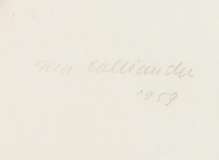 Ina Colliander, puupiirros, signeerattu ja päivätty 1959, merkitty Tpl'a 3/3.