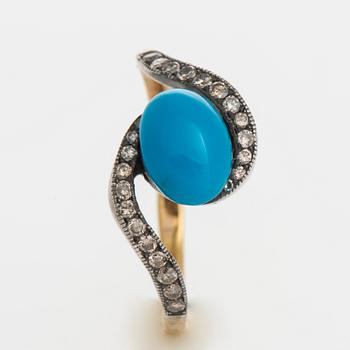 RING, guld (56), turkos, ca 2,0 ct, små diamanter totalt ca 0,50 ct. Ryska stämplar. Vikt ca 3,0 g.