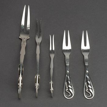 A Danish 20th century sterling 7 pcs serving kit, mark of G Jensen Copenhagen first half of the 20th century.