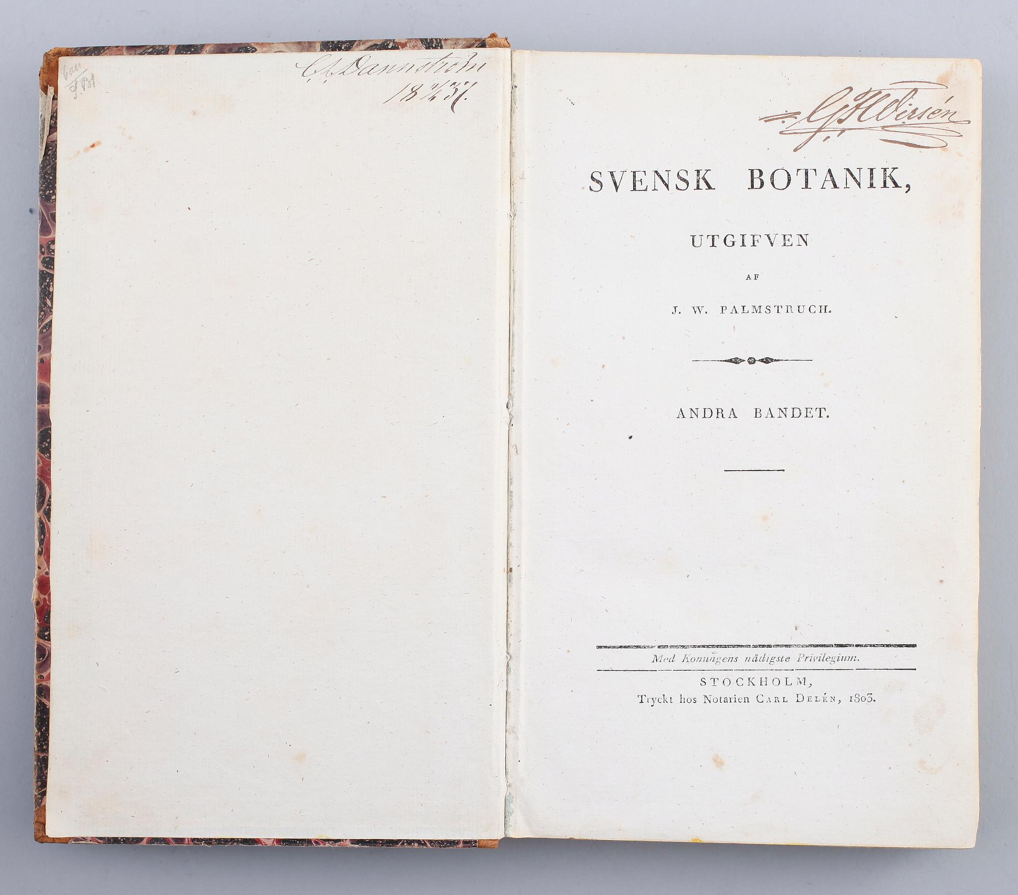 BÖCKER: Svensk Botanik af JW Palmstruch & VW Venus, 6 volymer (5+1), tidigt 1800-tal.