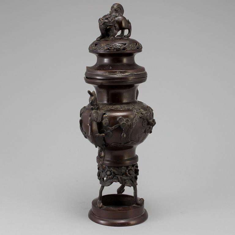 A Japanese bronze vase and cover, Meiji, late 19th century.