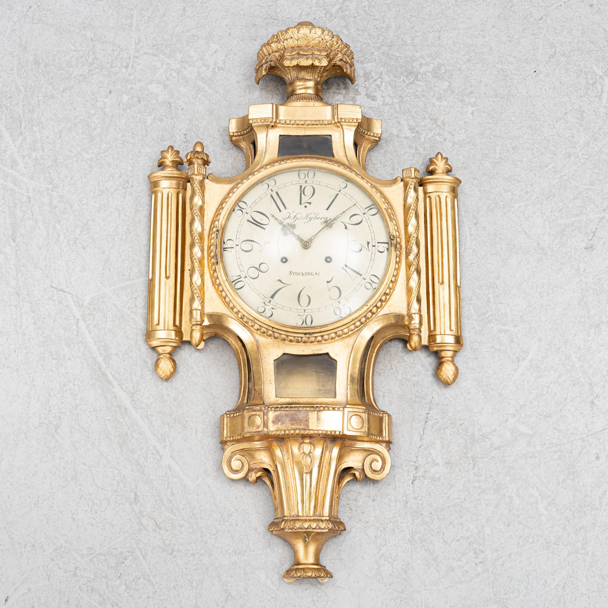 A Gustavian wall clock, by Johan Nyberg (master in Stockholm 1787-1801).