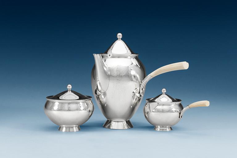 A Harald Nielsen three pcs sterling coffee service, design nr 917 by Georg Jensen, Copenhagen 1945-77,