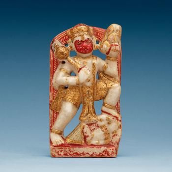 A partly painted and gilt alabaster figure of Hanuman, India, 19th Century.