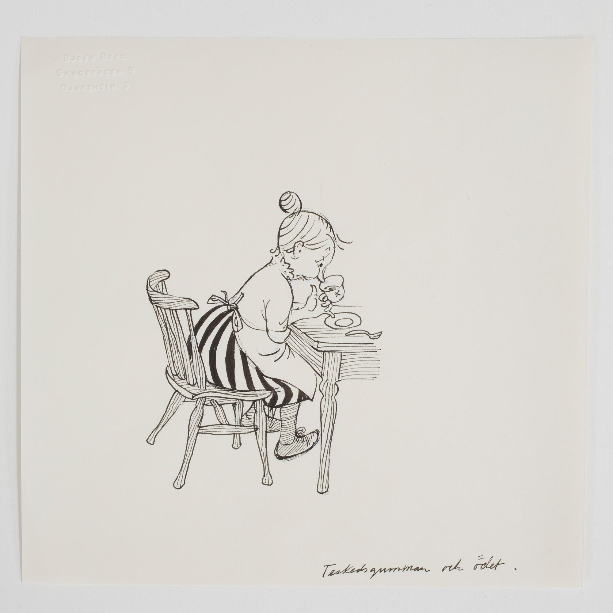 BJÖRN BERG, ink drawing from "Teskedsgumman".