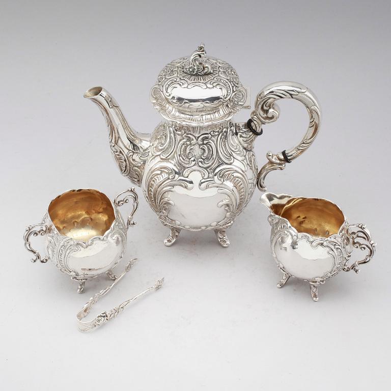 KAFFESERVIS, 3 delar, silver, GEWE, 1949/51. Vikt ca 1516 gram.