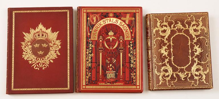 PARTI BOKBAND, 8 delar, bla "Fänriks Ståls sägner", sent 1800-tal till tidigt 1900-tal.