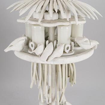 KOSTI AHONEN, sculpture/lamp, wood, glass, signed and dated 1986.