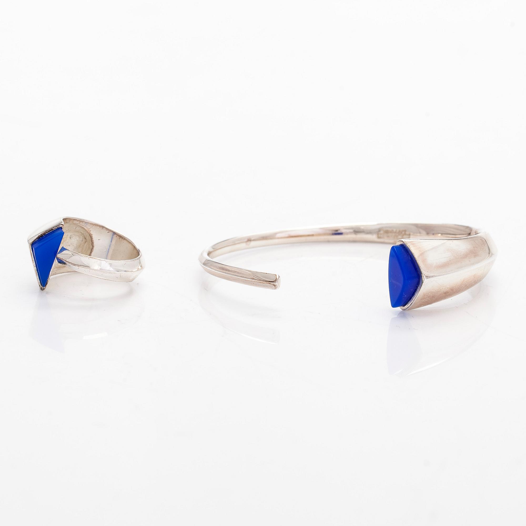 Ulla Poropudas, jewellery set, 4 pieces, silver, acrylic, Lapponia 1986.