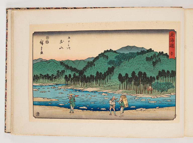 An album with Japanese woodblock prints after Ando Utagawa Hiroshige (1797-1858), mid 20th Century. (37 prints).