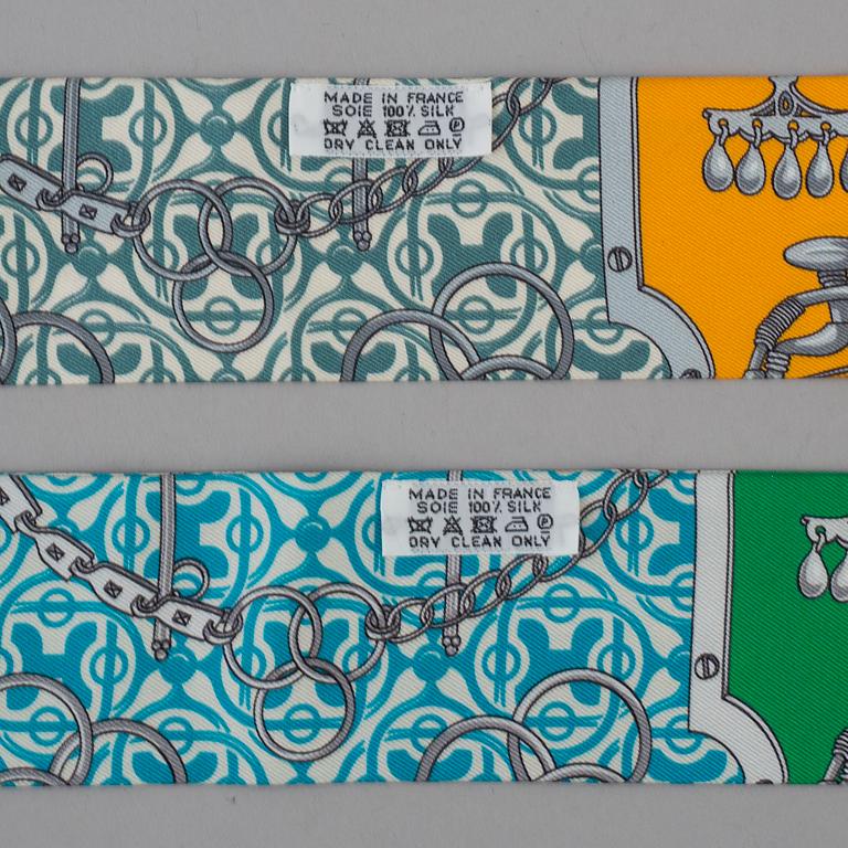 HERMÈS, "Twilly", scarf, 2 st.