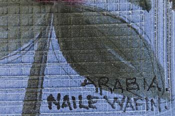 PLAKETTER, 2 st, stengods, Naile Wafin, Arabia, sign.