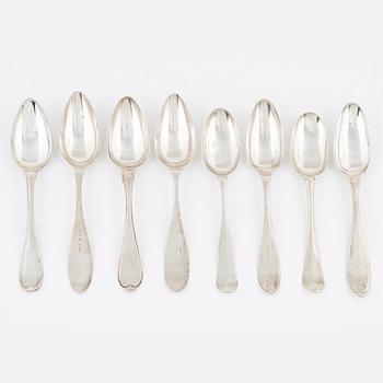 A set of Swedish Silver Table Spoons, including Petter Davidsson, Norrköping 1769 (8 pieces).
