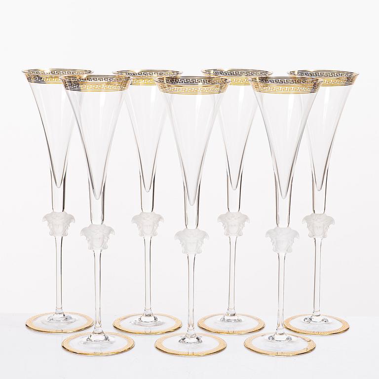 Versace, seven 'Medusa' champagne flutes, Rosenthal, Germany.