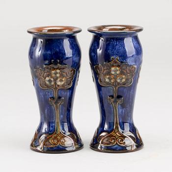 A Pair of Royal Doulton earthenware vases, early 1900's.