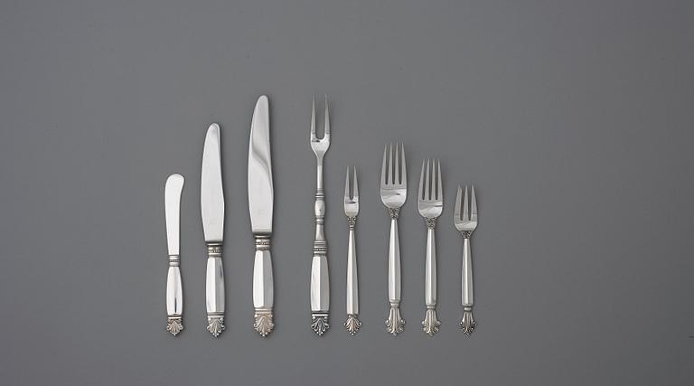 Johan Rohde, a set of 92 pcs of 'Acanthus' flatware for Georg Jensen, Denmark post 1945, sterling and stainless steel.