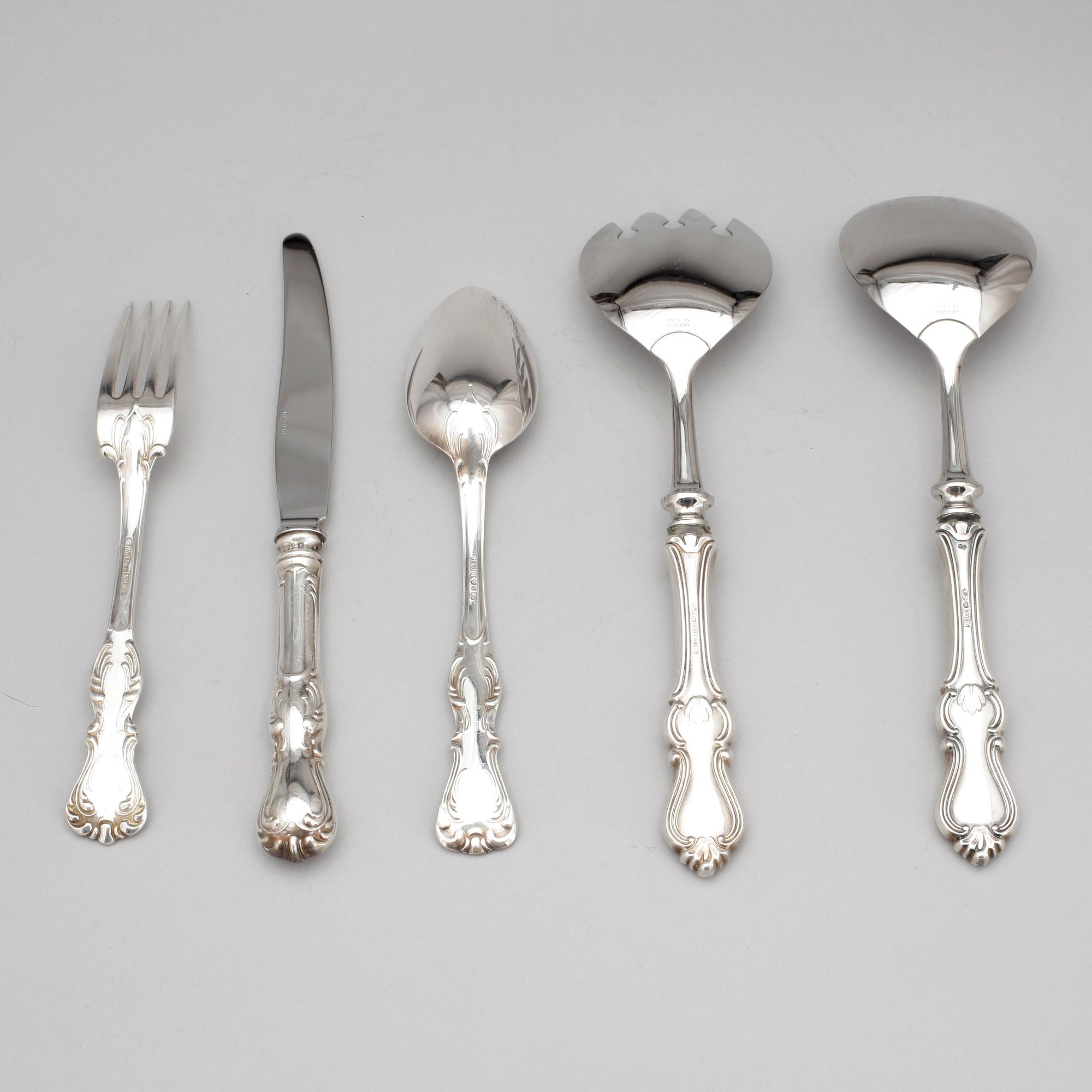 BESTICKSERVIS, 18+4 delar, silver, bl.a. "Olga", GAB, Stockholm 1970. Total vikt ca 1438 gram.