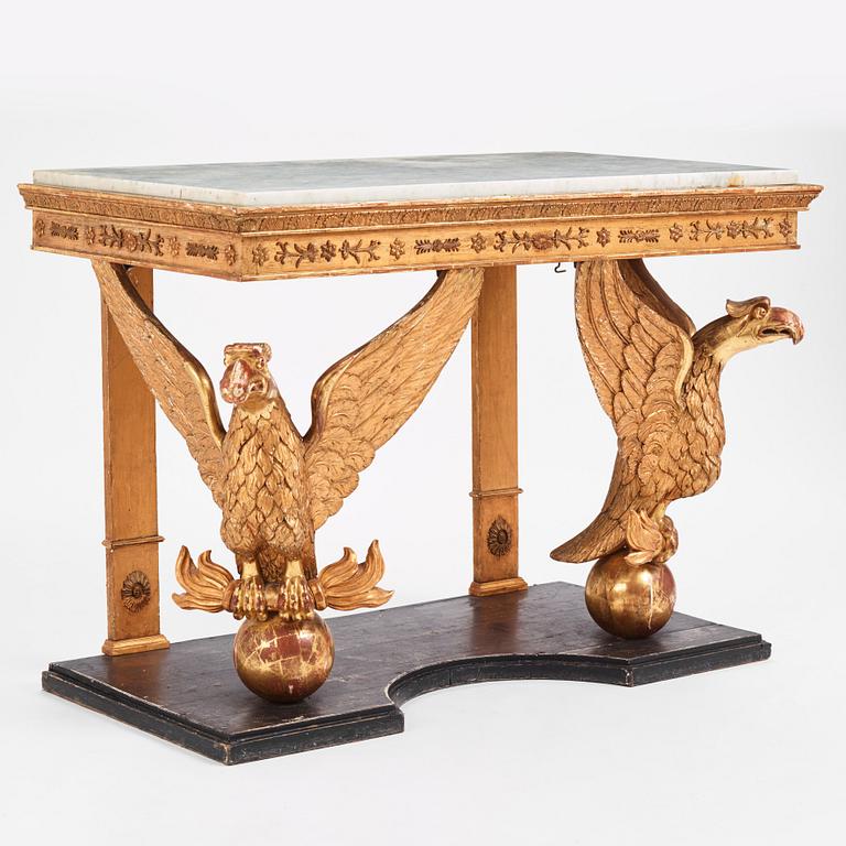 A Swedish Empire giltwood and marbe console, Stockholm early 19th century.