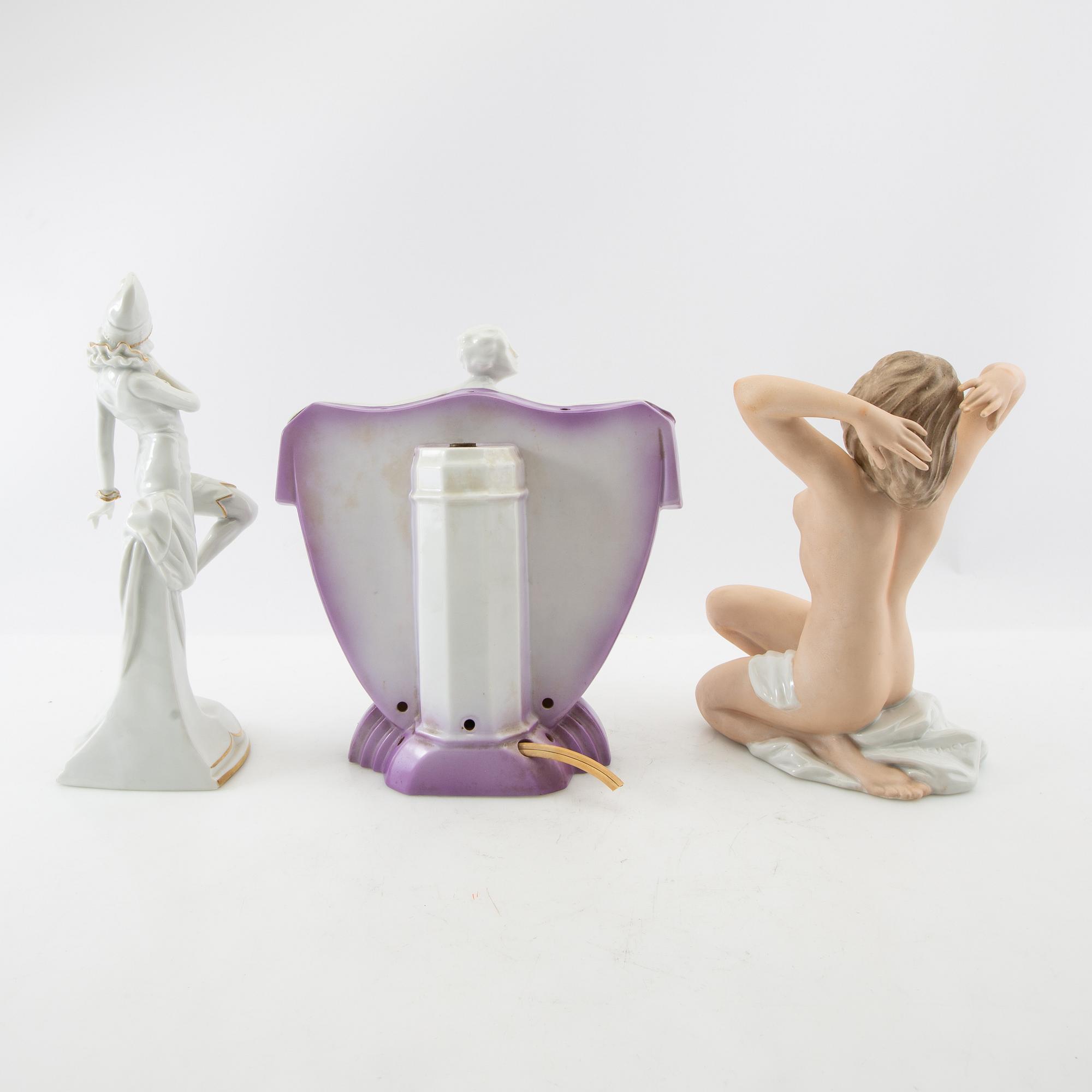 Figurines 3 pcs including Wallendorf Germany mid-20th century porcelain.