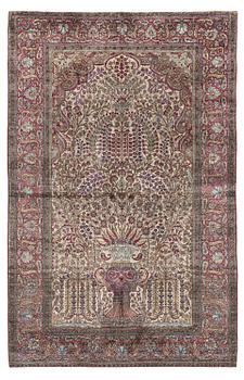 397. An antique silk Kashan 'Mohtasham' prayer rug, Central Persia (Iran), c. 209 x 135 cm.