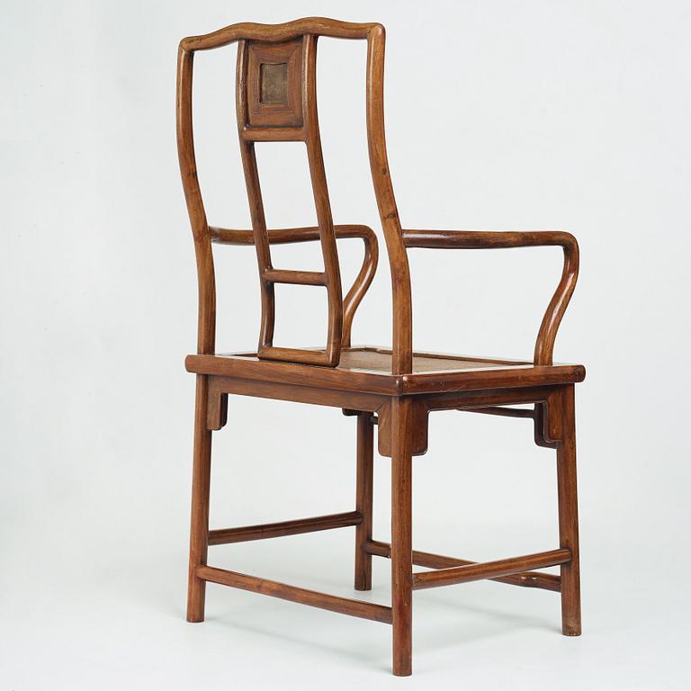 A hardwood and dreamstone armchair, presumably late Qing dynasty.