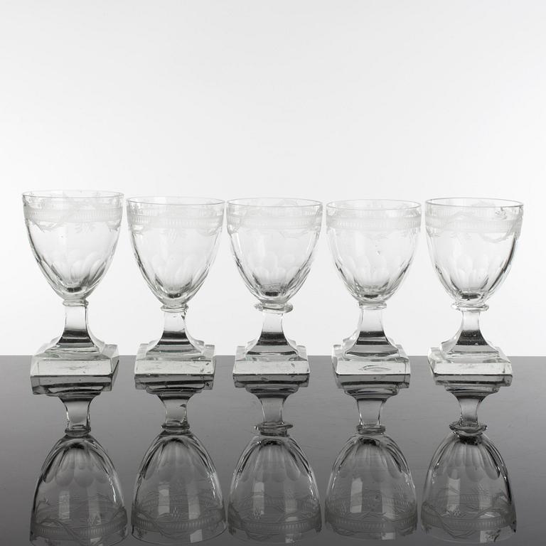 A set of five late Gustavian wine glasses, circa 1800.