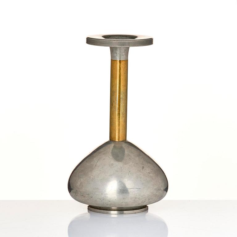 Sylvia Stave, a pewter and brass vase model 5557, C.G. Hallberg, Stockholm, 1933.