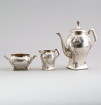 KAFFESERVIS, 3 delar, silver, K Anderson, Stockholm 1911. Vikt ca 931 gram.