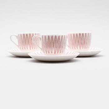 KAFFEKOPPAR MED FAT, 12 st, benporslin, "Salix", Stig Lindberg, Gustavsberg.