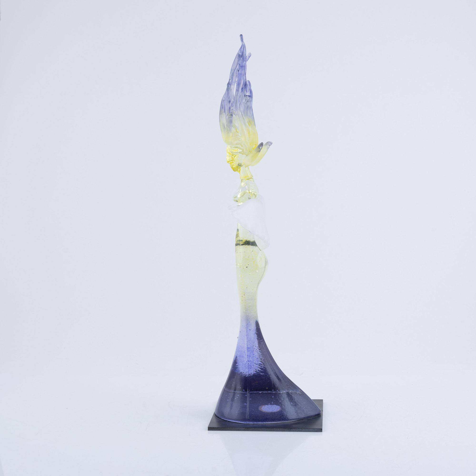 Kjell Engman, a 'Maidenhood Yellow' glass sculpture, signed, limited edition of 100, Kosta Boda.
