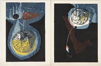 Reika Iwami, two woodblock prints in colours, 1961, signed.