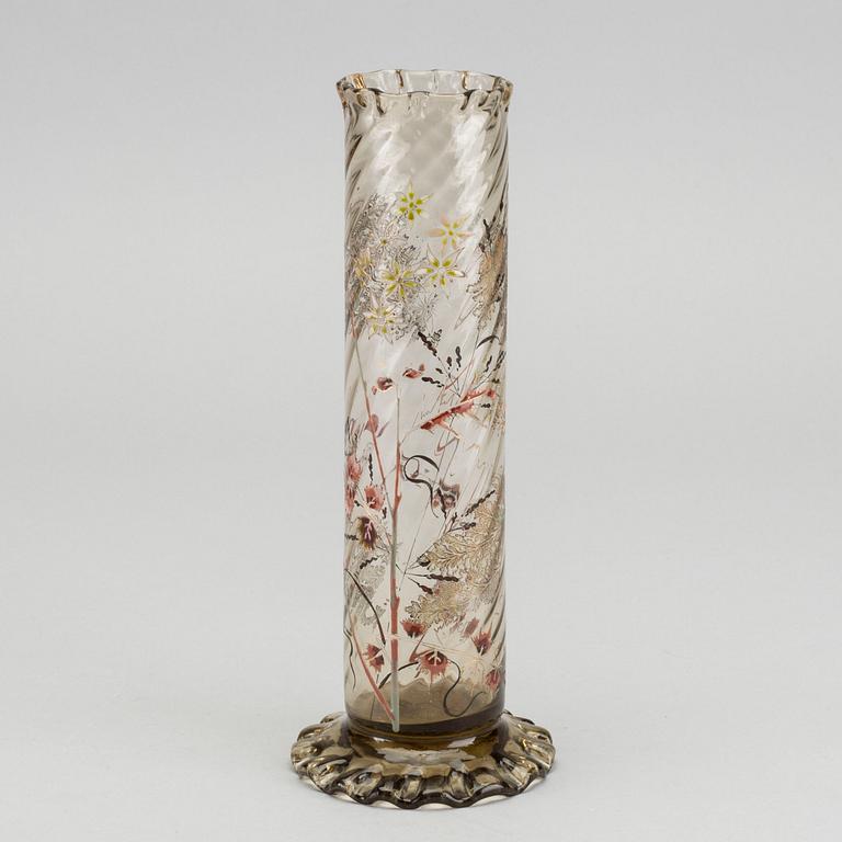 EMILE GALLÉ, a signed enamel painted glass vase Art Nouveau around 1880.