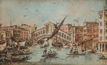 Giacomo Guardi Tillskrivna, Venedigmotiv med Rialtobron, ett par.
