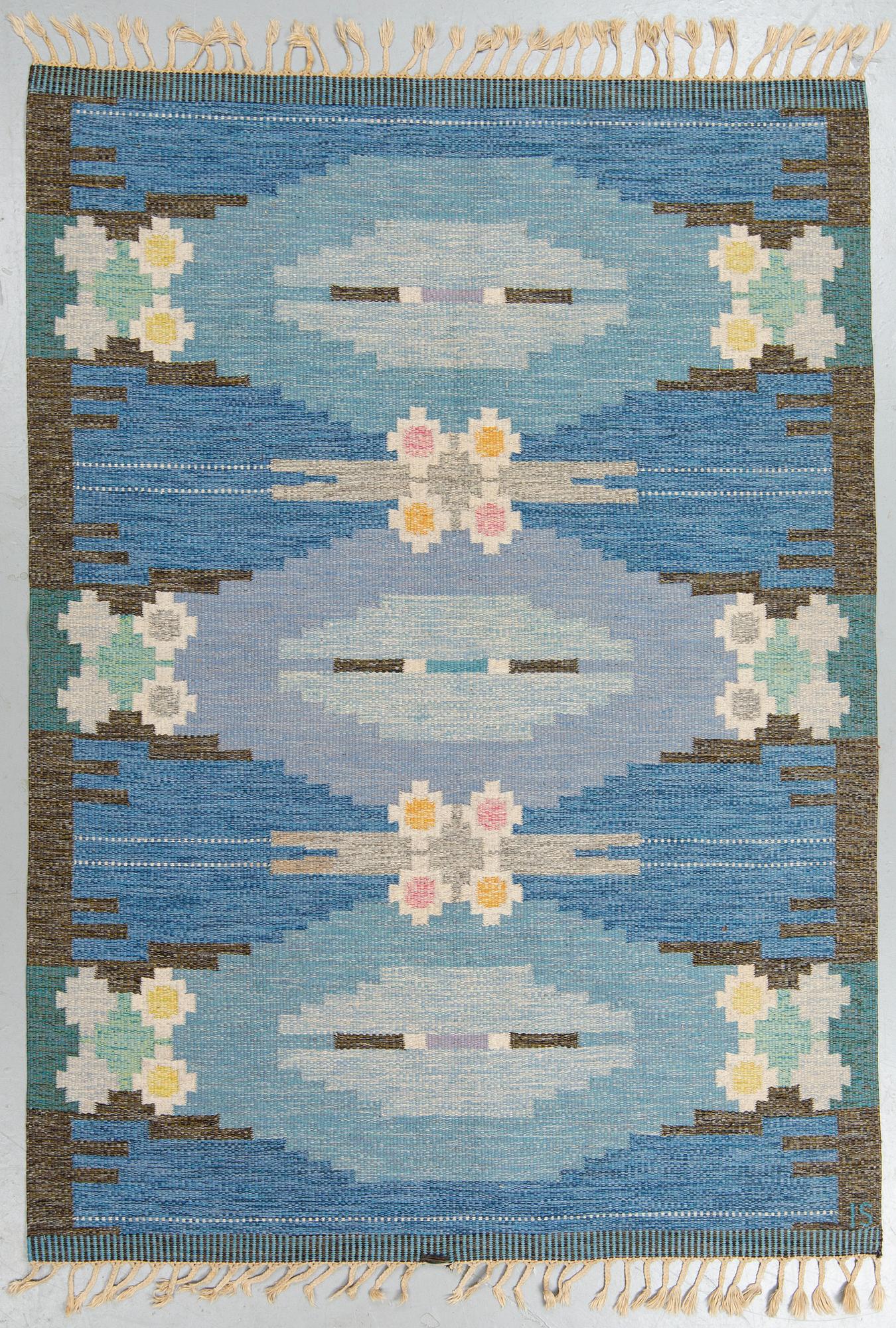 INGEGERD SILOW, MATTA, rölakan, ca 231-232 x 164-165 cm, signerad IS.