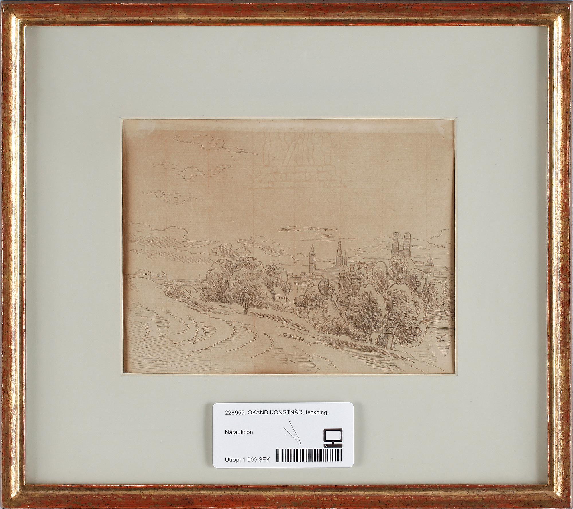 OKÄND KONSTNÄR, sepia/tuschteckning, 1800/1900-tal. Otydl. monogramsign. o vattenstämpel.