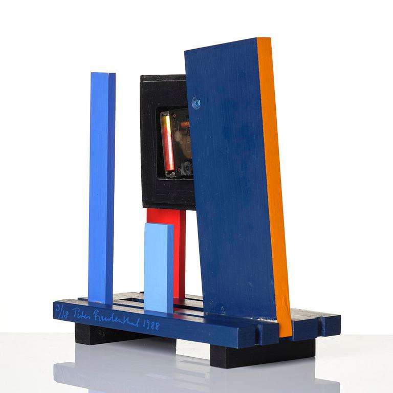 Peter Freudenthal, a table clock, ed. 3/18, executed in his studio, 1988.