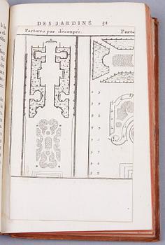 BÖCKER, 2 st sambundna, "Théorie des Jardins" av Jean Marie Morel resp "Essai sur Les Jardins" av M. Watelet. 1776 resp 1774.