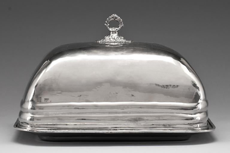 STEKHUV med BRICKA, vitmetall, 1900-talets första hälft.