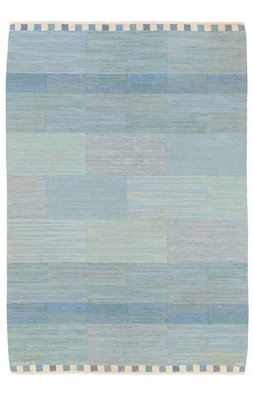 matta, "Muren ljusblå", rölakan, ca 241 x 165 cm, signerad AB MMF MR.
