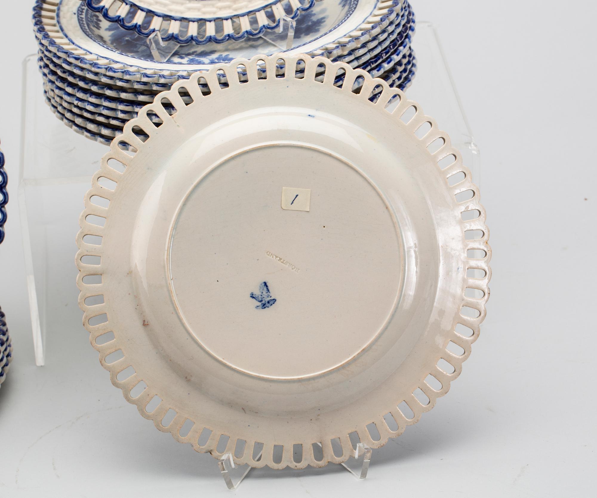 TALLRIKAR, 14 st, flintgods, Rörstrand, senempire 1800-talets mitt.