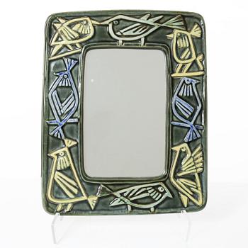 Lisa Larson, a stoneware mirror, wall relief and ashtray,  Gustavsberg.