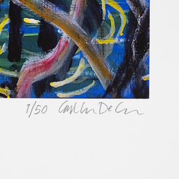 Carl Johan De Geer, färglitografi, signerad 1/50.