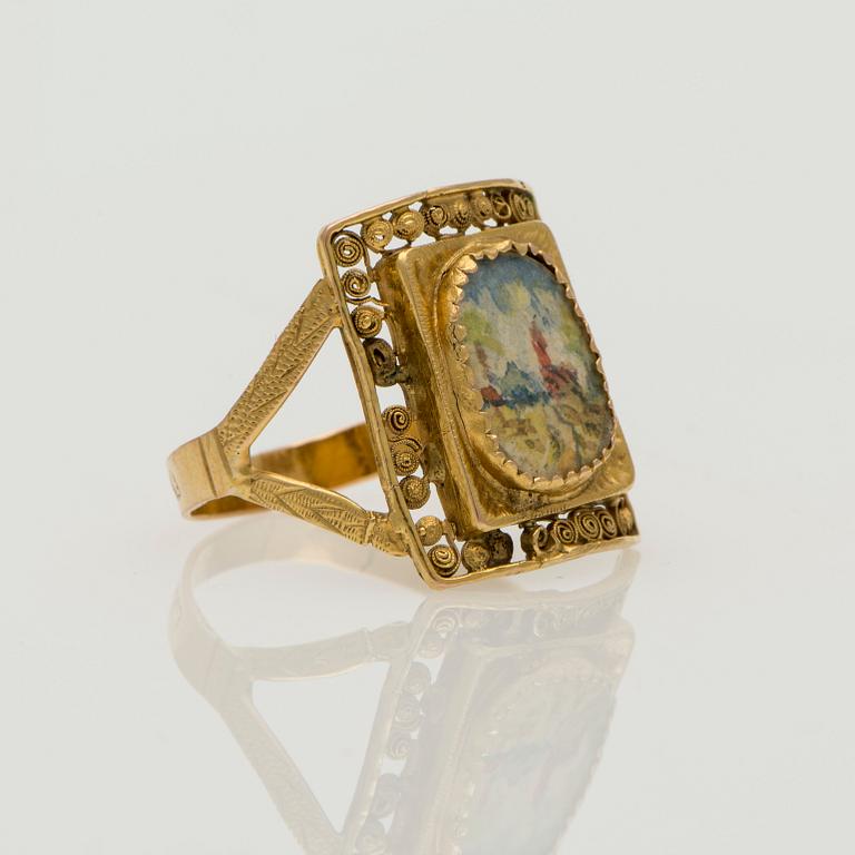RING, miniatyrbild, filigranarbete, 14K guld. Sverige 1854.