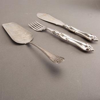 K ANDERSSON serveringsbestick 5 + 2 + 1 st silver (och nysilver) Stockholm 1896.